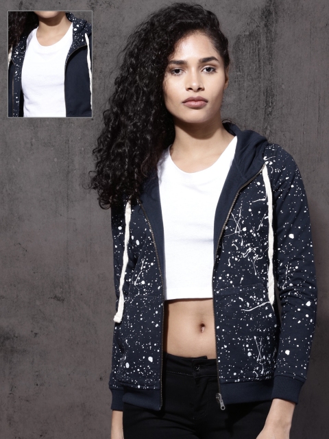 

Roadster Women Navy Blue Reversible Printed Sweatshirt
