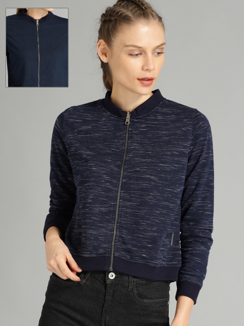 

Roadster Women Navy Solid Reversible Sweatshirt, Navy blue