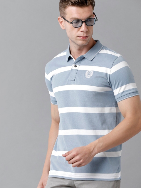 

Classic Polo Men Blue Striped Polo Collar Slim Fit Cotton T-shirt