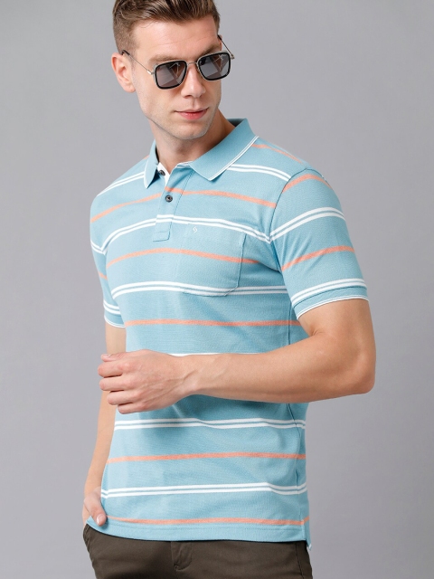 

Classic Polo Men Blue Striped Polo Collar Slim Fit T-shirt