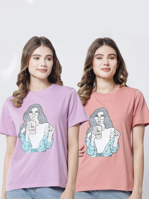 

The Dry State Women Pack of 2 Printed Cotton T-shirt, Purple