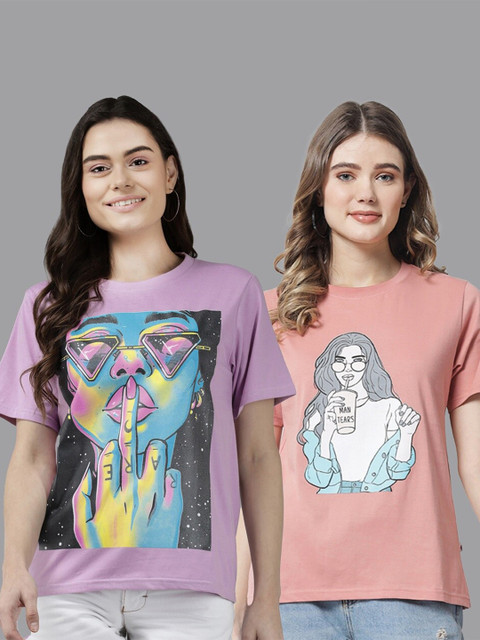 

The Dry State Women Pack of 2 Printed Cotton T-shirt, Rose
