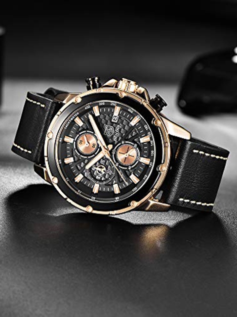 

BENYAR Men Black Dial & Black Leather Straps Analogue Chronograph Watch