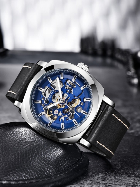

BENYAR Men Blue Dial & Black Leather Straps Analogue Chronograph Automatic Watch