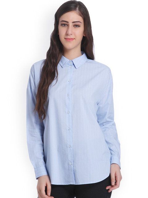 

ONLY Women Blue & White Regular Fit Striped Casual Shirt