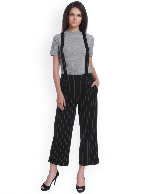 

ONLY Women Black Regular Fit Striped Regular Trousers