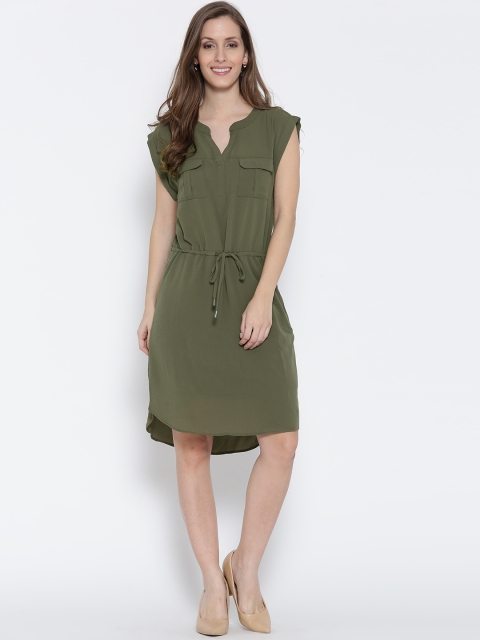 

ONLY Women Olive Green Solid A-Line Dress