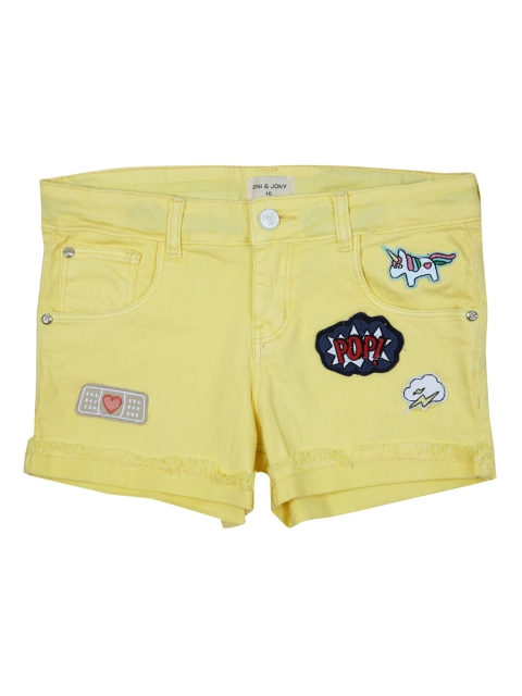 

Gini and Jony Girls Yellow Solid Denim Shorts