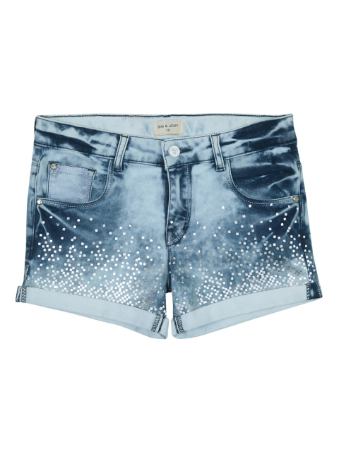 

Gini and Jony Girls Blue Solid Embellished Denim Shorts