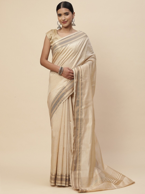 

Meena Bazaar Beige & Gold-Toned Woven Design Zari Art Silk Saree