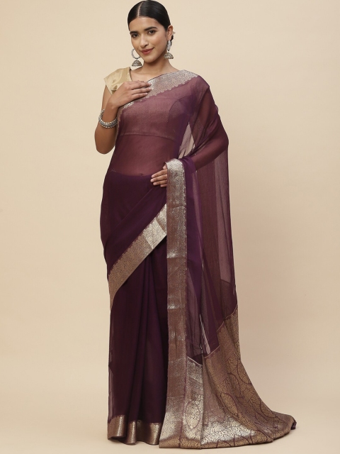 

Meena Bazaar Purple & Gold-Toned Zari Saree