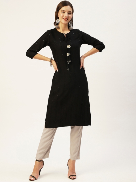 

Anubhutee Women Black Ethnic Motifs Tasseled Kurta with Trousers