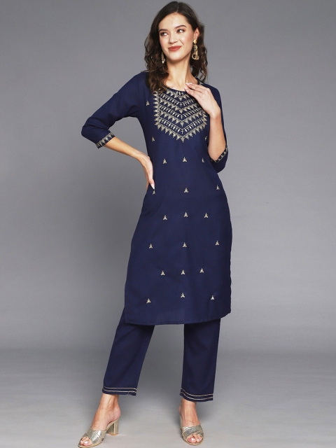 

Anubhutee Women Navy Blue Ethnic Motifs Yoke Design Kurta