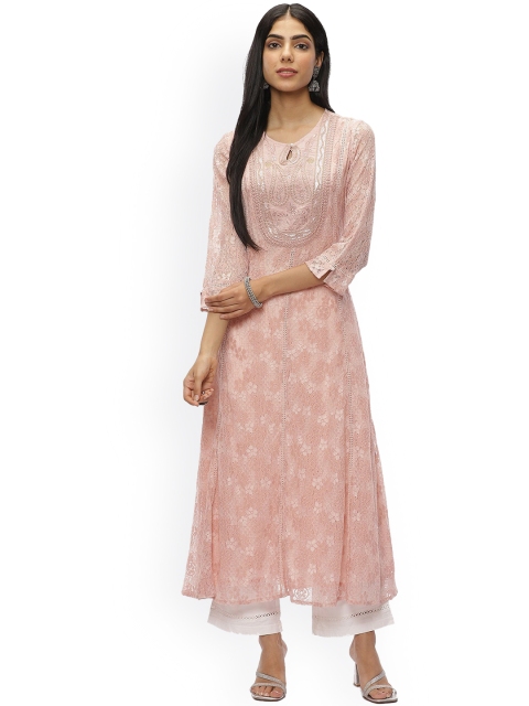 

Lakshita Women Pink Ethnic Motifs Yoke Design Thread Work Anarkali Kurta