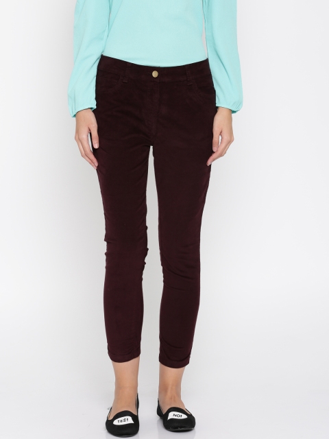 

Honey by Pantaloons Women Burgundy Regular Fit Solid Trousers