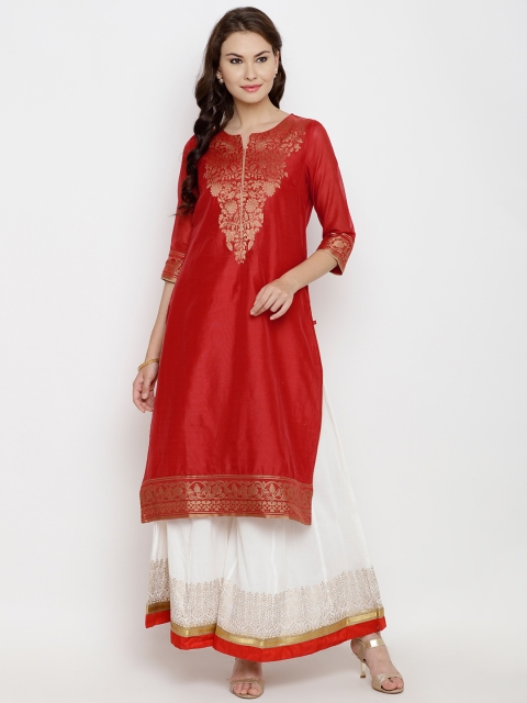 

Biba Women Red Woven Design Straight Kurta