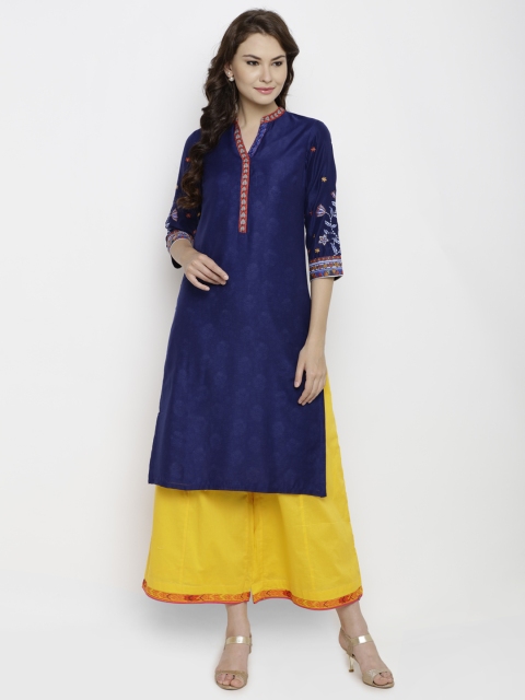 

Biba Women Navy Printed Straight Kurta, Navy blue