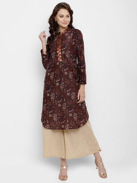 

Biba Women Brown Printed Straight Kurta
