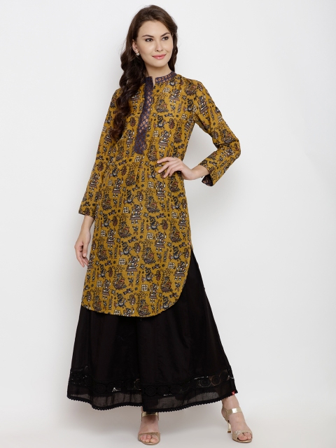 

Biba Women Olive Green Quirky Printed Straight Kurta