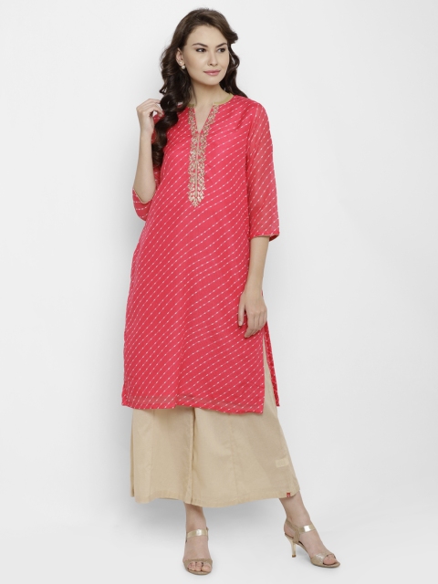 

Biba Women Pink Embroidered Straight Kurta