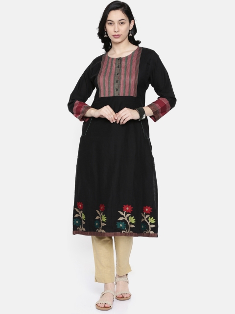 

Biba Women Black Woven-Design Straight Kurta