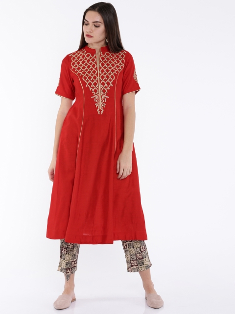

Biba Women Red Embroidered Anarkali Kurta