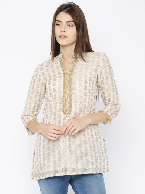 

Biba Off-White Self-Striped Kurti