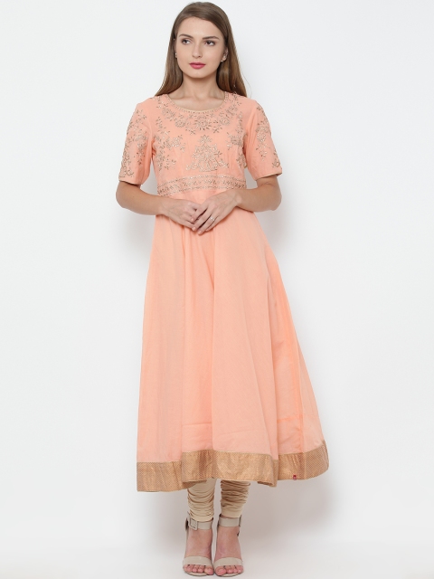 

Biba Women Peach-Coloured Embroidered Anarkali Kurta