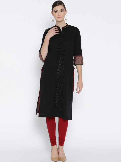 

Biba Women Black Solid Sequinned Straight Kurta