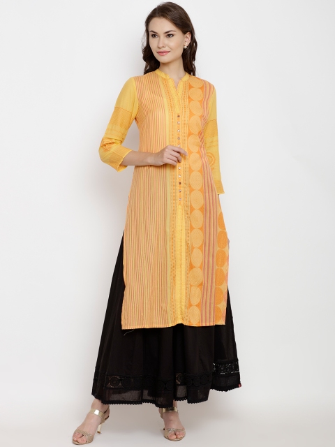 

Biba Women Yellow Woven Design Straight Kurta