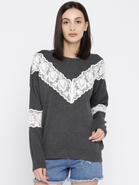 

Annabelle by Pantaloons Women Charcoal Grey & White Solid Pullover