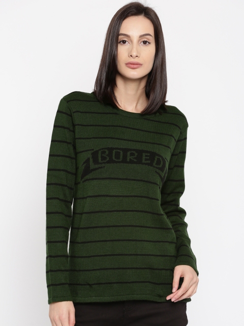 

SF JEANS by Pantaloons Women Olive Green & Black Striped Pullover
