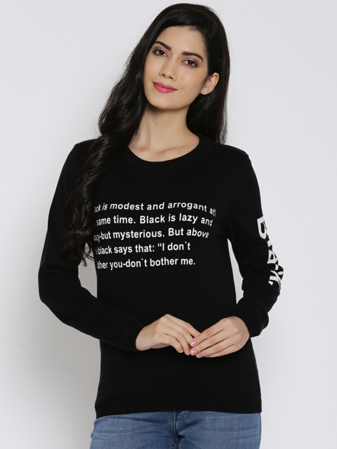 

SF JEANS by Pantaloons Women Black Printed Round Neck T-shirt