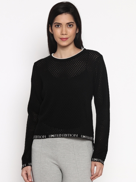 

SF JEANS by Pantaloons Women Black Self Design High-Low Top