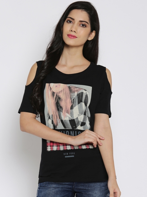 

SF JEANS by Pantaloons Women Black Printed Round Neck T-shirt