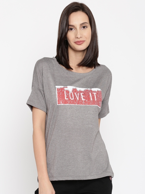 

SF JEANS by Pantaloons Women Grey Melange Embellished Top