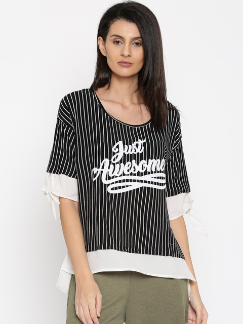 

SF JEANS by Pantaloons Women Black Striped Top