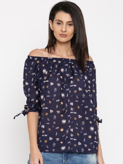 

SF JEANS by Pantaloons Women Navy Blue Printed Bardot Top