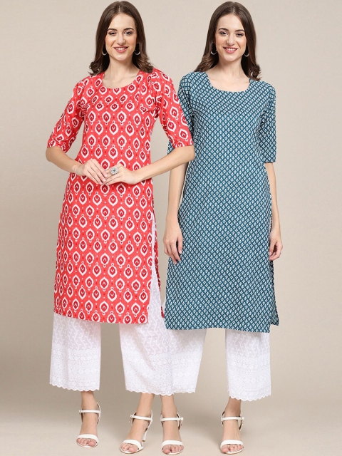 

1 Stop Fashion Women Pink & White Floral Printed Crepe Kurta