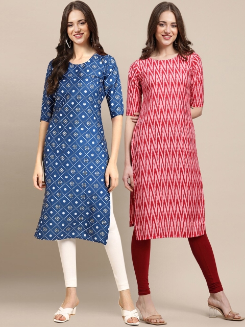 

1 Stop Fashion Women Pack of 2 Blue & Red Crepe Kurta