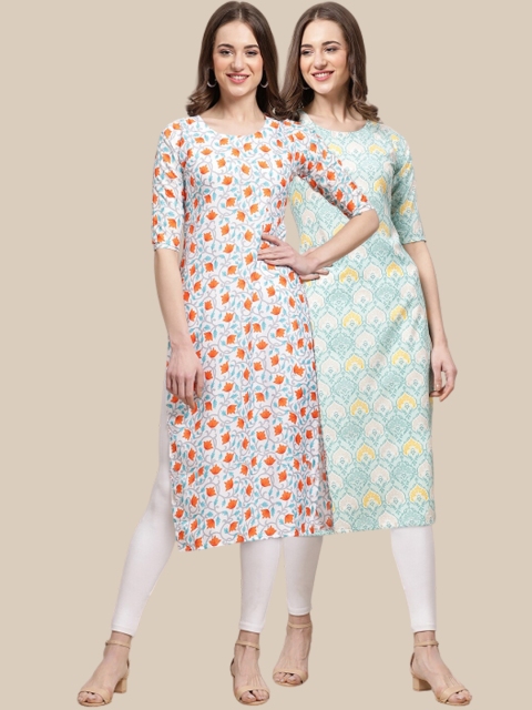 

1 Stop Fashion Women Pack Of 2 Blue & White Geometric Printed Crepe Kurta