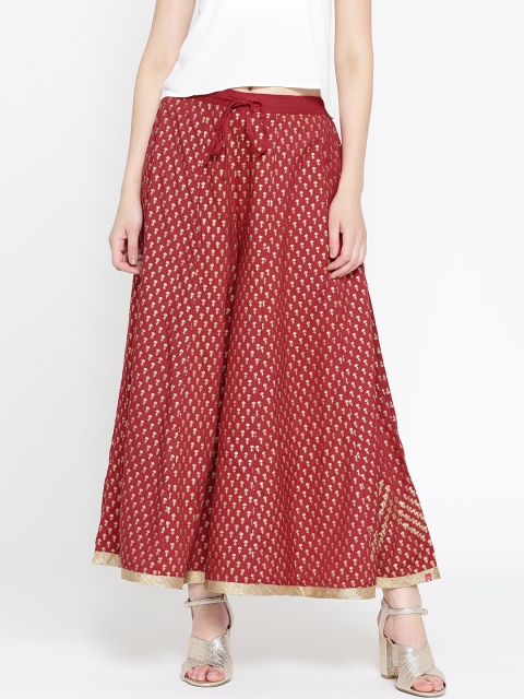 

Biba Women Red & Golden Printed Flared Palazzos