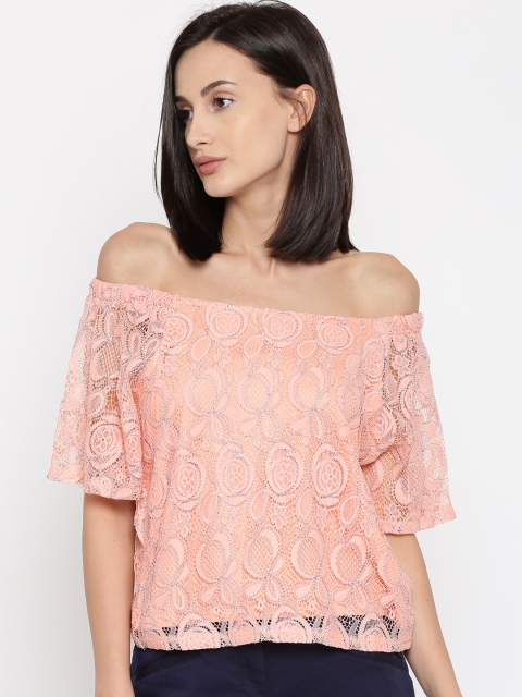 

Honey by Pantaloons Women Peach-Coloured Lace Bardot Top