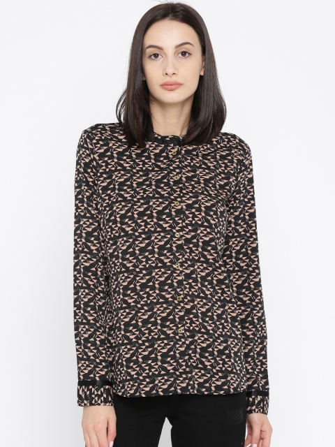 

Annabelle by Pantaloons Women Black & Taupe Regular Fit Printed Casual Shirt