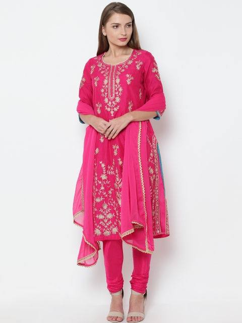 

Biba Women Pink Embroidered Kurta with Churidar & Dupatta