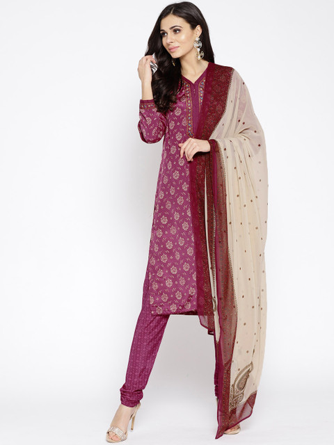 

Biba Women Purple & Beige Printed Kurta with Churidar & Dupatta