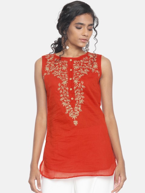 

Biba Women Red Embroidered Kurti