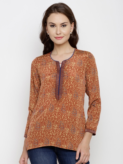 

Biba Women Rust Brown & Beige Printed Straight Kurti