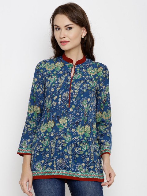 

Biba Blue & Green Floral Print Kurti