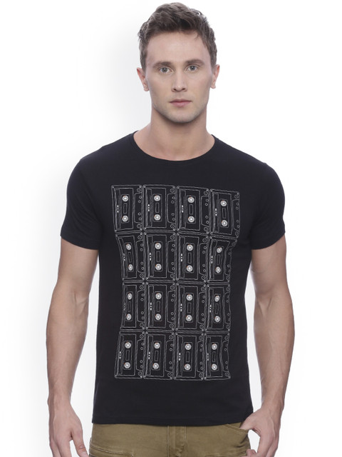 

People Men Black Printed Round Neck T-shirt
